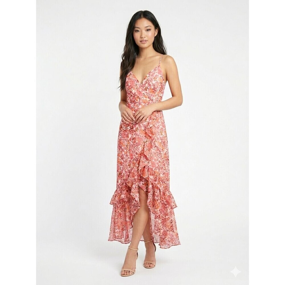 Lulus Always Enchanting Pink Floral Metallic Ruffle High Low Party Dress XL NWT